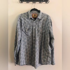 Long Sleeve, Pearl-Snap button down dress shirt, XL, Blue White floral, CINCH